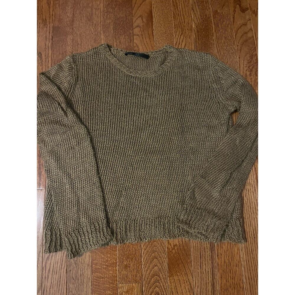Jenni Kayne 100% Linen Sweater Women's S Crew Neck Camel